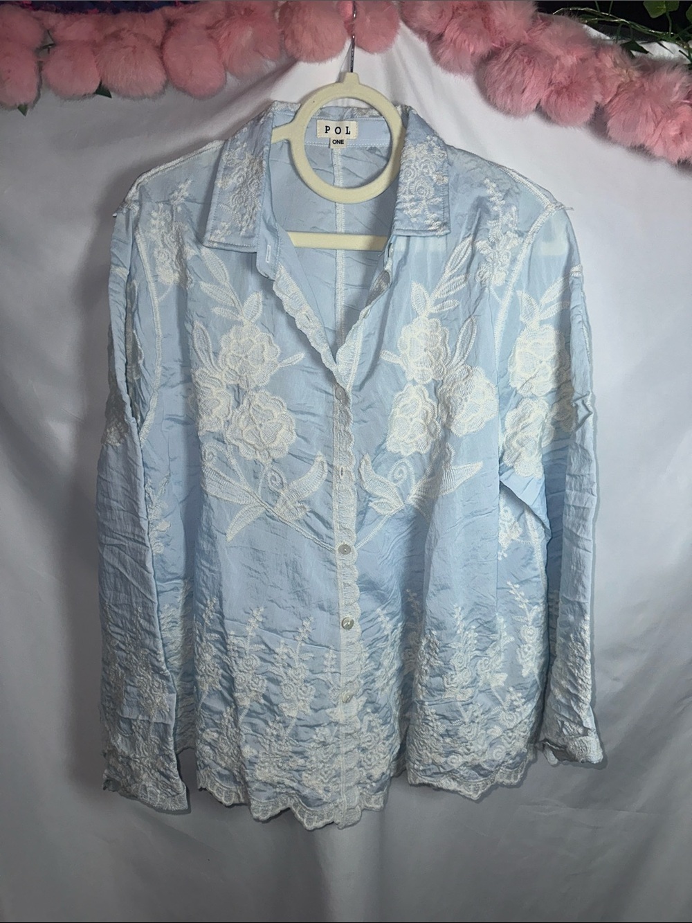 POL One Pale Blue Button-Up Shirt with Contrast Label
